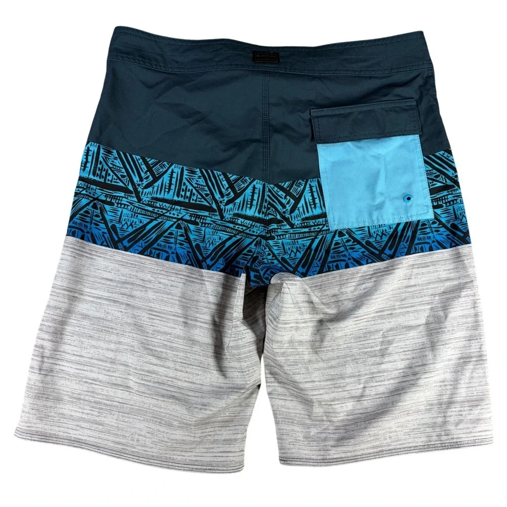 Burnside Board Shorts Tribal Print Colorblock Blue Gray Size 30 Mens Swim Trunks
